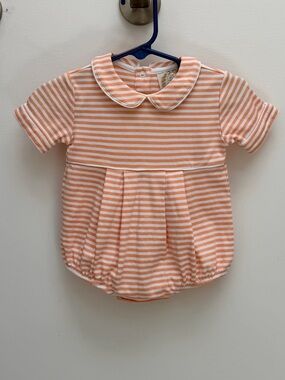 The Beaufort Bonnet Company Peach and White Striped Baby Romper